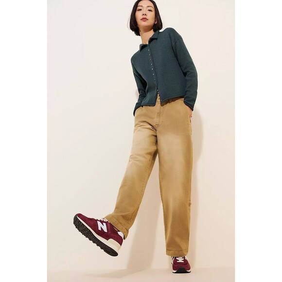 Free People Cleo Washed Chino Pants Straight Leg Pull On Cotton L-12 NEW 278613 - Picture 2 of 9